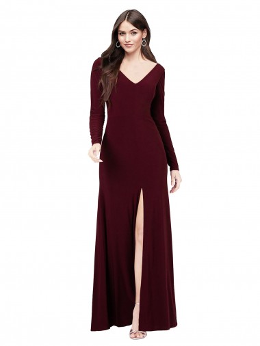 Shop Long Sleeves Spandex Bridesmaid Gown with Front Slit Toronto