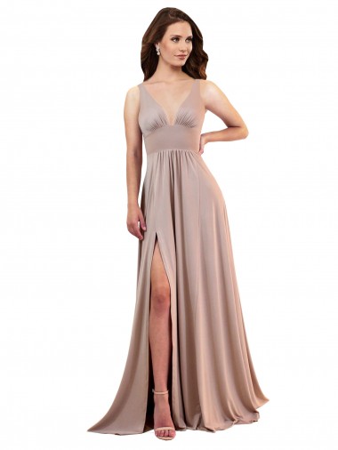 Shop Long A-Line Plunge V-Neckline Formal Spandex Bridesmaid Dress / Prom Dress with Slit Toronto