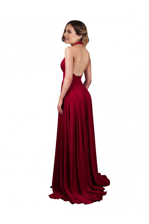 Shop A-Line Halter Plunge V-Neckline Open Back Formal Spandex Bridesmaid Dress / Prom Dress with Slit Toronto