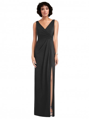 Shop Draped Wrap Formal Maxi Spandex Bridesmaid Dress / Prom Dress with Front Slit Toronto