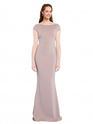 Shop Boat Neck Cap Sleeve Formal Crepe Bridesmaid Dress / Prom Dress with Plunging Tie Back Toronto