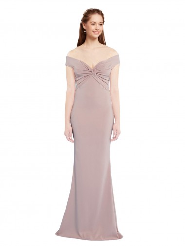 Shop Knotted Off the Shoulder Formal Crepe Bridesmaid Dress / Prom Dress with Cut-Out Back Toronto