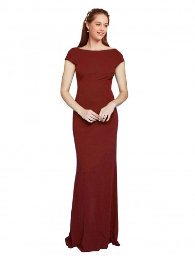 Shop Cap Sleelves Mermaid Formal Crepe Bridesmaid Dress / Prom Dress Keyhole Back Toronto