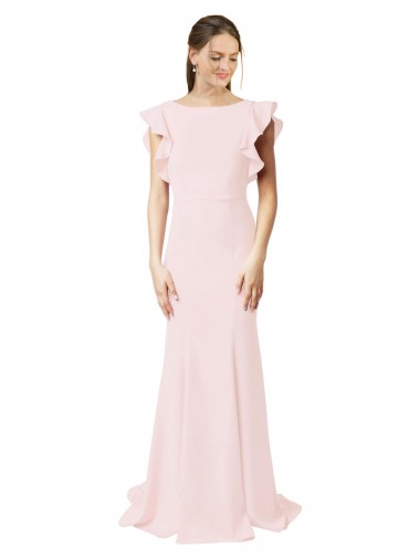 Shop Low V-Back Long Mermaid Crepe Bridesmaid Dress / Prom Dress with Ruffled Sleeves Toronto