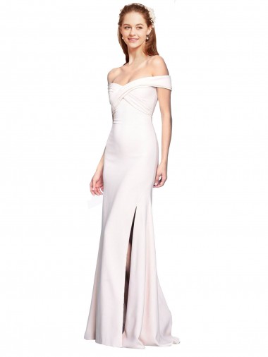 Shop Criss Cross Off the Shoulder Formal Crepe Bridesmaid Dress / Prom Dress with Side Slit Toronto