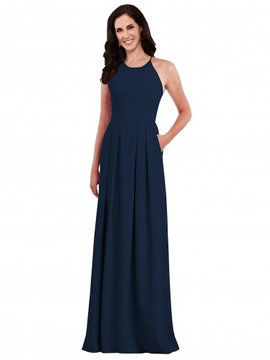 Shop Criss Cross Back Crepe Halter Bridesmaid Dress with Pockets Toronto