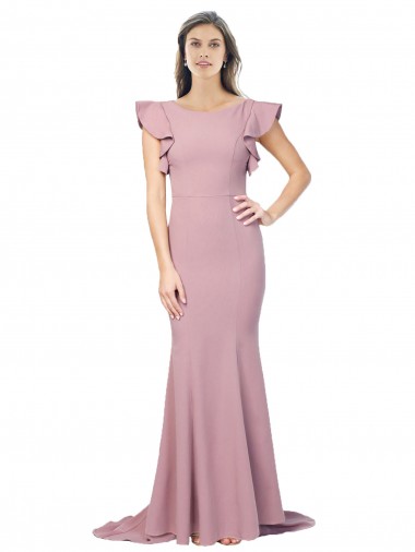 Shop Flutter Sleeves Low V-Back High Round Neck Formal Crepe Bridesmaid Dress / Prom Dress Toronto