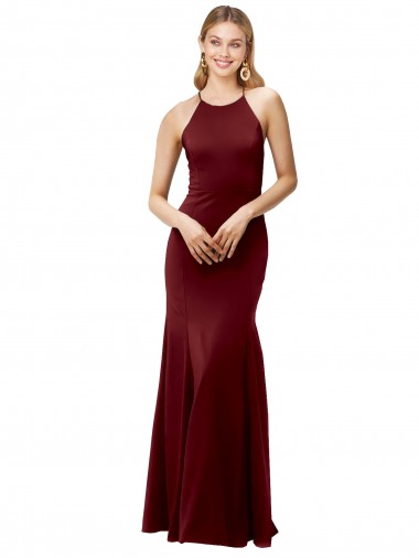 Shop Fit and Flare Halter Neckline Stretch Formal Crepe Bridesmaid Dress / Prom Dress with Strappy Back Toronto