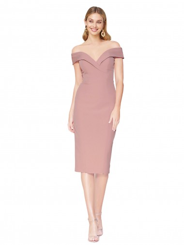 Shop Cocktail Knee Length Off the Shoulder Sweetheart Formal Crepe Bridesmaid Dress / Prom Dress Toronto