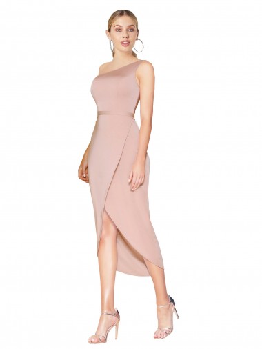 Shop Knee Length One Shoulder Formal Crepe Short Wrap Bridesmaid Dress / Prom Dress Toronto