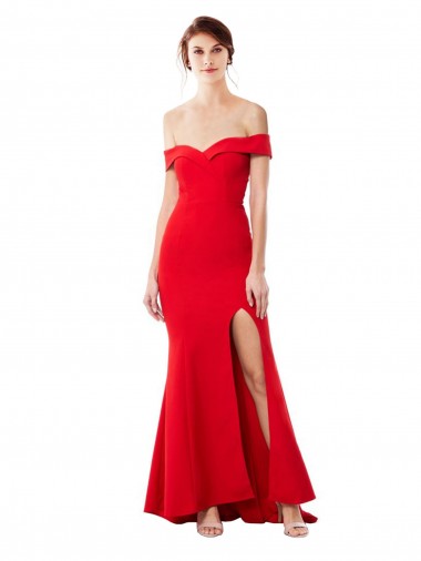 Shop Off the Shoulder Sweetheart Maxi Formal Crepe Bridesmaid Dress / Prom Dress With Thigh Split and Train Toronto