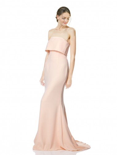 Shop High Neck Strapless Long Formal Crepe Maxi Bridesmaid Dress / Prom Dress with Overlay Toronto