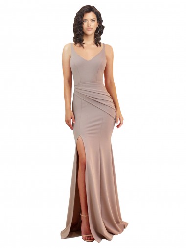 Shop Fishtail Shape V-Neck Formal Crepe Bridesmaid Dress / Prom Dress with Slit Toronto