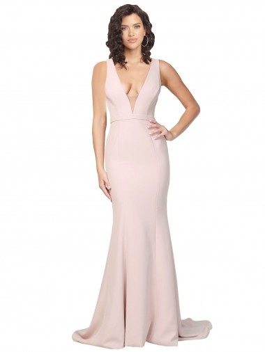 Shop Deep Plunging V-Neckline Full Length Formal Crepe Bridesmaid Dress / Prom Dress with Deep V-Backline Toronto