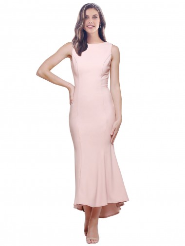 Shop High Neck Low V-Back Cocktail Midi Length Formal Crepe Bridesmaid Dress / Prom Dress Toronto