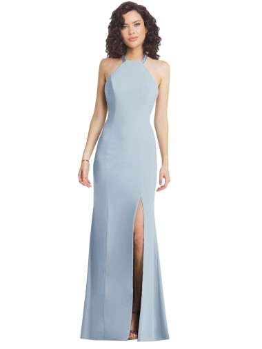 Shop High Neck Halter Formal Crepe Bridesmaid Dress / Prom Dress with Twist Criss Cross Back Toronto