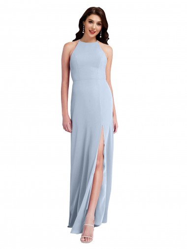 Shop Fit and Flare High Neck Formal Crepe Bridesmaid Dress / Prom Dress with Side Slit Toronto