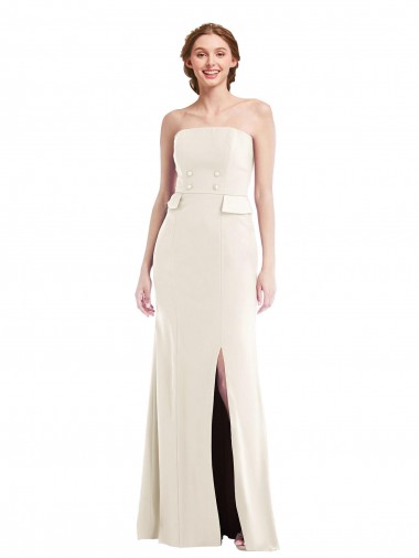 Shop Long Strapless Tuxedo Maxi Bridesmaid Dress / Prom Dress with Front Slit & Pockets Toronto