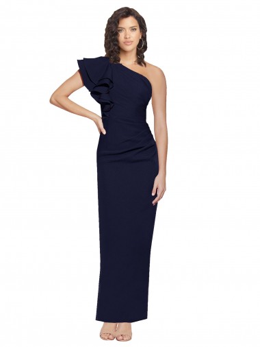Shop Ruched Floor Length Long Formal Crepe Bridesmaid Dress / Prom Dress with Shoulder Ruffles Toronto
