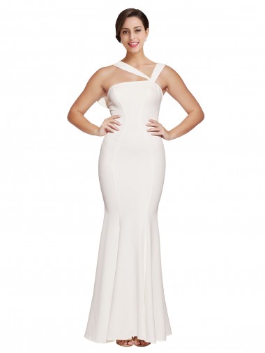 Shop Full Length Square Neck Formal Crepe Bridesmaid Dress / Prom Dress with Asymmetrical Straps and Bow Back Toronto