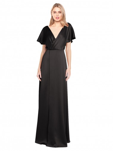 Shop Cap Sleeves Open Back Long Formal Stretch Satin Bridesmaid Dress / Prom Dress Toronto