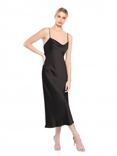 Shop Cowl Neck Midi Length Short Cocktail Formal Stretch Satin Slip Bridesmaid Dress / Prom Dress Toronto