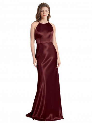 Shop High Neck Halter Long Sleeveless Formal Stretch Satin Bridesmaid Dress / Prom Dress with Strappy Back Toronto