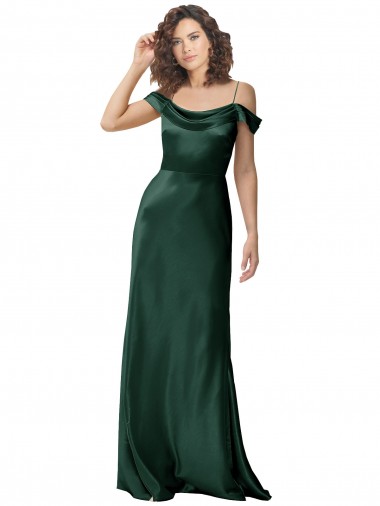 Shop Off the Shoulder Sleeves Long Formal Stretch Satin Bridesmaid Dress / Prom Dress with Pleated Draped Neckline Toronto