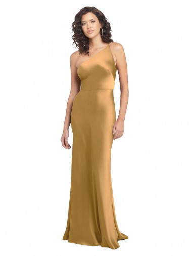 Shop One Shoulder Long Floor Length Formal Stretch Satin Slip Bridesmaid Dress / Prom Dress Toronto