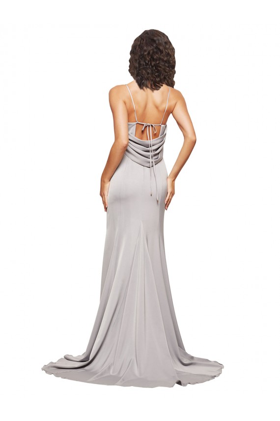Shop High Neck Low Back Long Full Length Formal Stretch Satin Bridesmaid Dress / Prom Dress Toronto