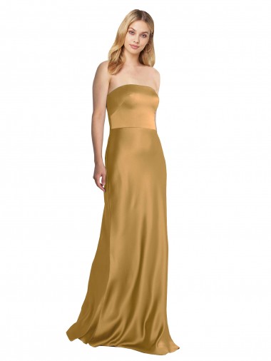 Shop Sleek Strapless Long A-Line Formal Stretch Satin Bridesmaid Dress / Prom Dress Toronto