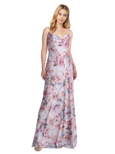 Shop Draped Cowl Neck Long Printed Formal Stretch Satin Bridesmaid Dress Toronto