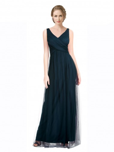 Shop Full Length Long Tulle Bridesmaid Dress with V-Neck Criss-Cross Ruched Top Toronto