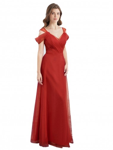 Shop Cold Shoulder Pleated Wrap Tulle Bridesmaid Dress with Low V-Back Toronto