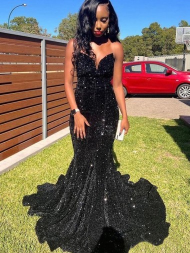 Shop Mermaid Sweetheart Sleeveless Long Floor Length Velvet Sequin Prom Dress Toronto