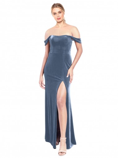 Shop Draped Sleeves Wide Scoop Neck Off the Shoulder Velvet Bridesmaid Dress / Prom Dress Toronto