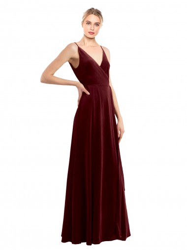Shop Faux Wrap V-Neck Sleek Long Formal Velvet Bridesmaid Dress / Prom Dress Toronto