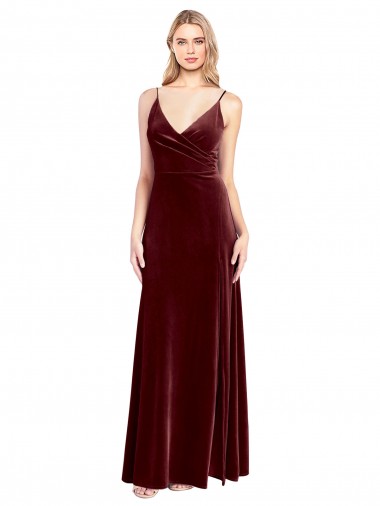 Shop Faux Surplice Neckline Slim A-Line Long Velvet Bridesmaid Dress / Prom Dress Toronto