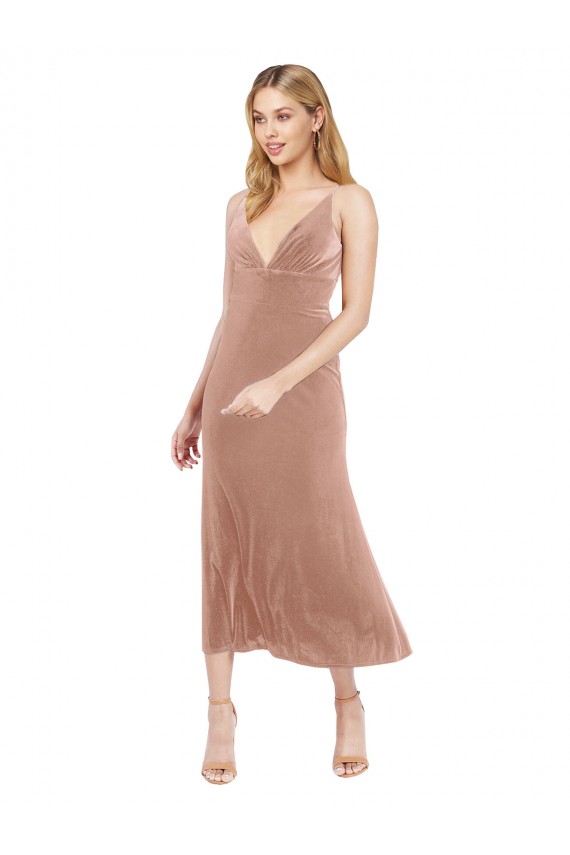 Shop Midi Cocktail Length Short V-Neck Velvet Bridesmaid Dress / Prom Dress with Notched Neckline Toronto