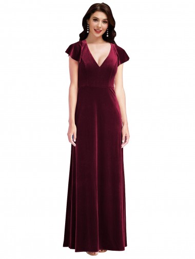 Shop Flutter Sleeve Velvet Maxi Bridesmaid Dress / Prom Dress with Pockets Toronto