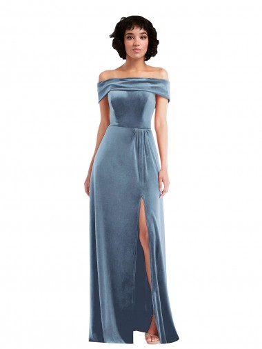Shop Draped Cuff Off the Shoulder Velvet Maxi Bridesmaid Dress / Prom Dress with Pockets Toronto