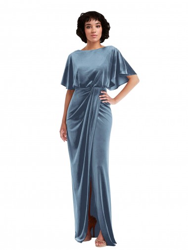 Shop Flutter Sleeve Open Back Velvet Maxi Bridesmaid Dress / Prom Dress with Pockets & Draped Wrap Skirt Pockets Toronto