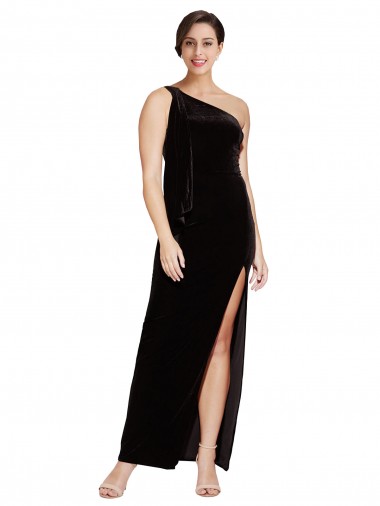 Shop One Shoulder Long Formal Velvet Bridesmaid Dress / Prom Dress with Side Split and Shoulder Tie Toronto
